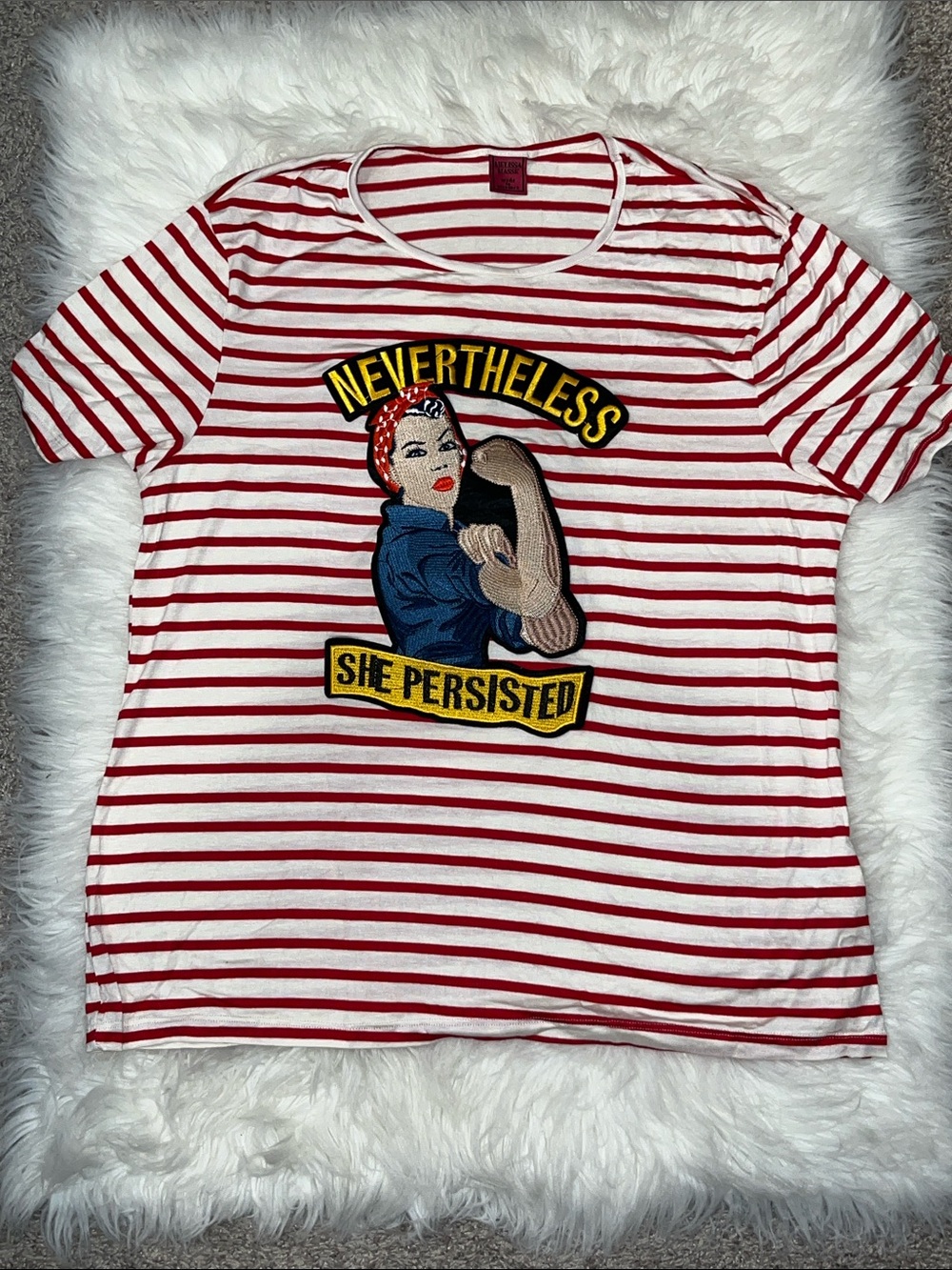 Red & White Striped Graphic Tee - "Nevertheless She Persisted"